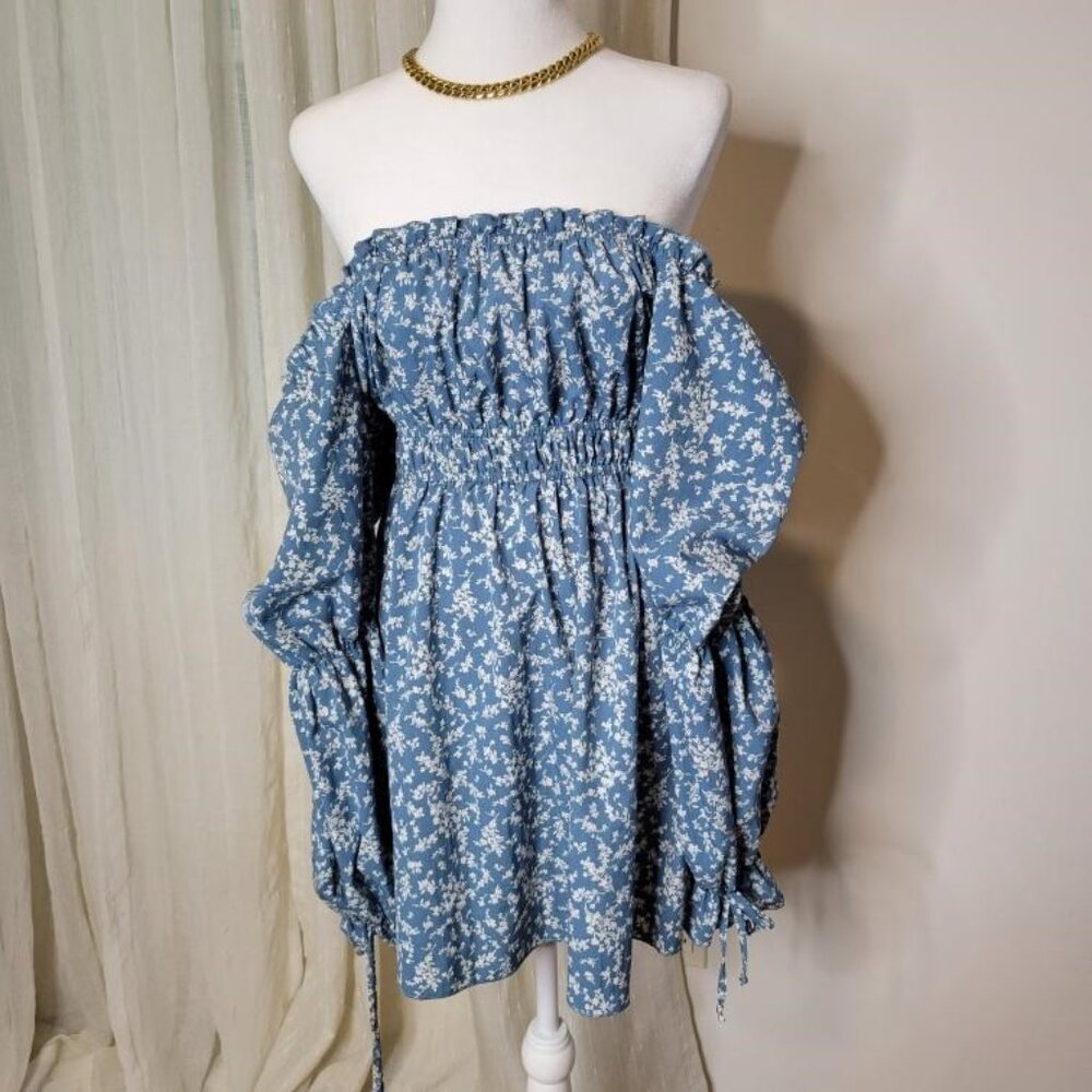 Long sleeve Boho floral Mini Dress (off the shoulder) - Picture 12 of 13